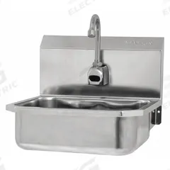 SANI-LAV Hands-Free Sink: 1 Stations, 5 in Bowl Dp, 14 in Bowl Lg, 11 in Bowl Wd, Faucet Included (MPN ESB2-605L-0.5). Key specifications — Includes Side Splash: Side Splash Not Included; Series: Stainless Steel Hand Wash Sink; Brand: SANI-LAV; Power Source: Battery Powered.