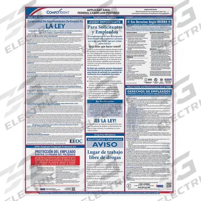 COMPLYRIGHT Labor Law Poster: DC, Spanish, Plastic, 20 in x 16 in, FMLA, Federal Labor Law - Federal Labor Law Posters