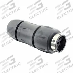 SOURIAU Electrical Connector: Trim Trio UTGX 14, In-Line Receptacle with Cable Gland, 10 A, 500V (MPN UTGX1JC147P). Key specifications — attr1043586: 30 AWG to 14 AWG; attr1043574: Contacts Not Included; attr1020114: SOURIAU; attr1043080: 1/3 Bayonet; attr1043085: IP69K; attr1043079: Trim Trio UTGX; attr1043575: Male; attr1043093: 500V.