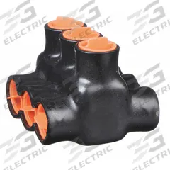 BLACKBURN Multitap Connector: 3 Port, Double-Sided Entry, 10 AWG – 250 kcmil Wire Size, Black (MPN AMTD250103). Key specifications — Body Material: Aluminum; Brand: BLACKBURN.