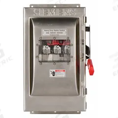 SIEMENS Safety Switch: Fusible, 60 A, Three Phase, 600V AC, 304 Stainless Steel, Indoor/Outdoor (MPN HF362SW). Key specifications — Brand: SIEMENS.