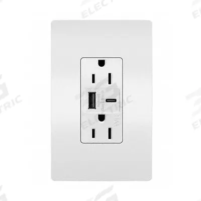LEGRAND Receptacle: Duplex, 5-15R, 2 USB Ports, USB Type A/C, White, 125V AC - General Purpose Receptacles with USB Chargers