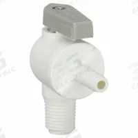 PARKER Manual Two-Way Ball Valve: 1/4 in, Polypropylene, Angle, Barb x MNPT, One-Piece, Lever (MPN PBPP4VME4). Key specifications — Brand: PARKER; Handle: Lever.