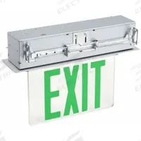 Exit Sign: 2 Faces, Green, Aluminum, Universal Field Selectable Chevrons, LED, Silver (MPN 53RH97). Key specifications — Housing Color: Silver; Brand: APPROVED VENDOR; Lighting Technology: LED; Self Diagnostics: No; Housing Material: Aluminum; Text Color: Green.