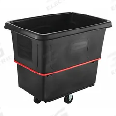 RUBBERMAID COMMERCIAL PRODUCTS Cube Truck: 16 cu ft, 1,000 lb, 44 3/8 in L x 31 in W x 38 1/4 in H (MPN FG471600BLA). Key specifications — Manufacturer Part Number: FG471600BLA; Brand: RUBBERMAID COMMERCIAL PRODUCTS; Caster/Wheel Configuration: (2) Swivel; Color: Black.