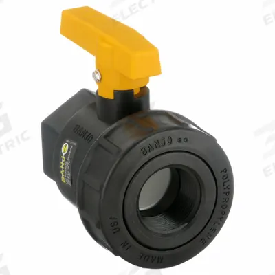 BANJO Manual Two-Way Ball Valve: 1 1/4 in, Polypropylene, Straight, FNPT x FNPT - Polypropylene Ball Valves
