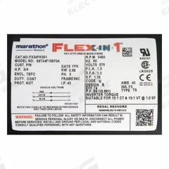 LEESON General Purpose Motor: C-Face/Universal Mount, Totally Enclosed Fan Cooled, 3/4 hp, 575V AC (MPN 056T34F15670). Key specifications — Brand: LEESON; Nameplate Voltage @ 60 Hz: 575V AC; Full Load Current @ 60 Hz: 1.6 A; Nameplate RPM @ 60 Hz: 3,450 RPM; Motor Enclosure: TEFC.
