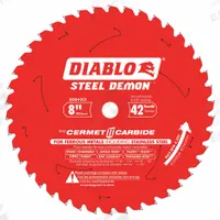 DIABLO Circular Saw Blade: 8 in Blade Dia., 42 Teeth, 0.08 in Cut Wd, 5/8 in Arbor Size, Thick Metal (MPN D0842CF). Key specifications — attr1116119: DIABLO; attr1145631: Stainless Steel.