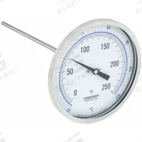 ASHCROFT Dial Thermometer: 0°F to 250°F /-20°C to 120°C, ±1% Accuracy, 9 in Stem Lg, 5 in Dial Dia (MPN 50EI60R). Key specifications — Accuracy: ±1 %; Brand: ASHCROFT.
