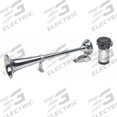 WOLO Air Horn: 12V DC, Low Tone, Air, Silver, Chrome Plated, 120 dB Sound Level - Max - Air-Powered Horns
