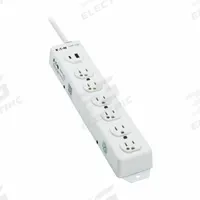 TRIPP LITE Outlet Strip: 6 Outlets, 1 1/2 ft Cord Lg, 15 A Current, UL 1363, White, 5-15P, 5-15R (MPN PS-602-HGUSB). Key specifications — Brand: TRIPP LITE; Mounting Style: Keyhole.