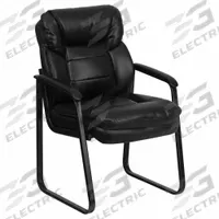 FLASH FURNITURE Frame Chair: Black, Black, 0 Casters/Glides, Lumbar Support/Sled Base, 19 in Seat Wd (MPN GO-1156-BK-LEA-GG). Key specifications — Brand: FLASH FURNITURE; Features: Sled Base; Back Material: Faux Leather; Seat Material: Faux Leather; Chair Material: Faux Leather.