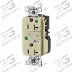 BRYANT Receptacle: Hospital Grade, Duplex, 5-20R, Ivory, 125V AC, 20 A, 2 Pole / 3 Wire (MPN SP83IA)
