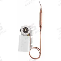 JOHNSON CONTROLS Line Volt Mechanical Tstat: -30° to 100°F, Steel, Fixed, 3°F, 120 to 277V AC Volt (MPN A19AGC-77C). Key specifications — Switch Type/Action: SPDT, Open/Close on Rise; Temperature Control Range: -30° to 100°F; Temperature Differential: 3°F; Voltage: 120 to 277V AC; Capillary Length/Bulb Diameter: 2 ft Capillary, 3 in x 3/8 in Bulb; Brand: JOHNSON CONTROLS; Differential Type: Fixed; Enclosure Material: Steel.