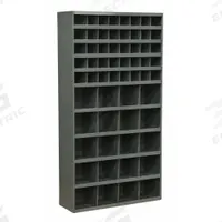 DURHAM MFG Pigeonhole Bin Unit: 34 in x 12 in x 66 in, 60 Compartments, 12 in, Gray, Steel (MPN 730-95). Key specifications — attr7229: Steel; attr38869: DURHAM MFG; attr38873: Gray.