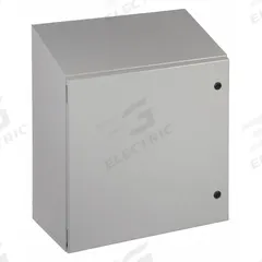 WIEGMANN Sloped Top Enclosure: Steel, 24 in x 24 in x 12 in, NEMA 12/13/3R/4, Solid Cover, Hinged (MPN N412242412CST). Key specifications — Closure Method: 1/4-Turn Latch; Brand: WIEGMANN; Knockouts: Not Included.