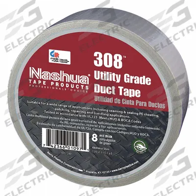 NASHUA Duct Tape: Light Duty, Silver, 1 7/8 in Wd, 60 yd Lg, 8 mil Thick, 308 - General Purpose Duct Tape