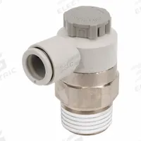SMC Speed Control Valve: Elbow Fitting, Knob, 1/2 in Valve Body Size, 10 mm Tube, Meter Out (MPN AS4201F-04-10SA). Key specifications — attr947203: Brass/PBT; attr947205: SMC.