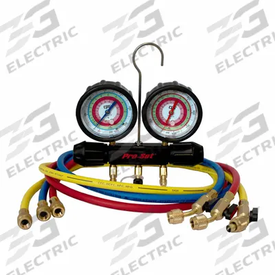 PRO-SET Refrigerant Manifold Set: 2 Valves, 3 Hoses, Series Working Man - Analog Manifolds