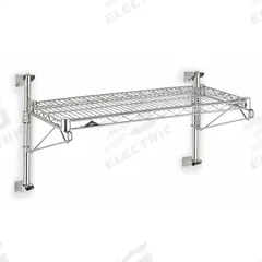 METRO Wire Wall Shelf: 36 in x 24 in, 1 Shelves, 250 lb Load Capacity per Shelf, Post, Silver (MPN SW51C-1-2436). Key specifications — Mounting Mechanism: Post; Material: Steel; Finish: Chrome; Color: Silver; Brand: METRO.