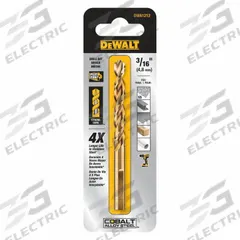 DEWALT Jobber Length Drill Bit: 3/16", 135° Split Point, Black Oxide Cobalt (MPN DWA1212). Key specifications — attr1229327: 0.1875.