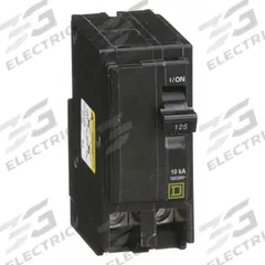 SQUARE D Miniature Circuit Breaker: 125 A, 120/240V AC, Single Phase, 10kA at 120/240V AC, 2 Poles (MPN QO2125). Key specifications — Phase: Single; Amps: 125 A; AC Voltage Rating: 120/240V AC; Max. AIR Rating: 10kA at 120/240V AC; For Use With: QO Load Centers and NQ Panelboards; Brand: SQUARE D.