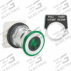 SCHNEIDER Mushroom Head Push Button: Green, 30 mm Mounting Size, Metallic, Maintained (MPN 9001KR9G). Key specifications — Brand: SCHNEIDER; Action: Maintained; Series: 9001K; Push Button Material Type: Metallic.