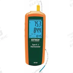 EXTECH Thermocouple Thermometer: For Type J/Type K Thermocouple Type, -346°F to 2,501°F (MPN TM100-NIST). Key specifications — Testing Functions: Min/Max Temperature; Accuracy: ±0.15 % + 1 °C; Brand: EXTECH.