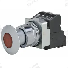 SIEMENS Mushroom Head Push Button: Illuminated, Mushroom Head Profile, Metallic, 30 mm, 1NO/1NC (MPN 52PP2D2AB). Key specifications — Brand: SIEMENS; Action: Maintained; Series: Class 52; Terminal Connection: Pressure Plate; Push Button Material Type: Metallic.