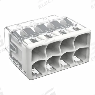 WAGO Push-In Wire Connector: 2773 Series, 8 Port, 20 AWG – 12 AWG Solid Wire Size Range - Push-In Connectors