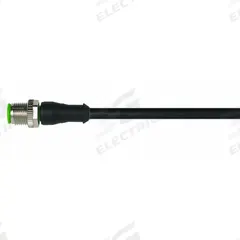 Cordset: M12 Male Straight X Bare Wire, 5 Pins, Black, PUR, 3 m Cable Lg, 4 A Max Current (A) (MPN 7000-12041-6350300). Key specifications — Cable Jacket Color: Black; End 1 Gender: Male; End 1 Mounting Orientation: Straight; End 2 Connection Type: Bare Wire; IP Rating: IP67; Brand: MURRELEKTRONIK; Wire Size: 22 AWG; Cable Jacket Material: PUR.