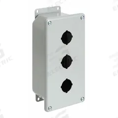 HOFFMAN Push Button Enclosure: 22mm, 4 Holes, Carbon Steel, NEMA 12 (MPN E4PBGXM). Key specifications — Brand: HOFFMAN; Environments & Applications: Indoor Dust & Water Droplets.
