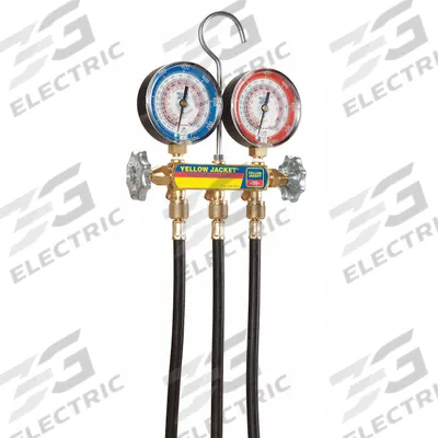 YELLOW JACKET Manifold Gauge: 2 Valves, 3 Hoses, Series PLUS II - Analog Manifold Gauge Kits
