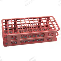 Tube Rack: 4 1/4 in Overall Wd, 2 1/2 in Overall Ht, 9 3/4 in Overall Lg, Polypropylene, Red (MPN 225645-0001). Key specifications — Material: Polypropylene; Mounting Location: Benchtop; Color: Red; Product Type: Test Tube Rack; Total Holding Capacity: (90) Tubes; Brand: DYNALON.