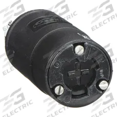 HUBBELL Locking Connector: Non-NEMA, Black, 125V AC, 20 A Current Rating, 2 Poles, 3 Wires (MPN HBL23002GB). Key specifications — Brand: HUBBELL.