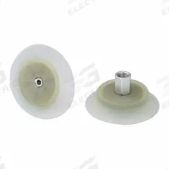 SCHMALZ Vacuum Pad Assembly: Flat, G1/8 in Vacuum Port, 44 mm Pad Dia, Food Grade Silicone Rubber (MPN 10.01.01.14103). Key specifications — attr1019136: 10.01.01.14103; attr1019138: SCHMALZ; attr1019139: 55 A.