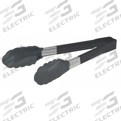 VOLLRATH Scalloped Tongs: Nylon Blade, 9 1/2 in Overall Lg, Black, Coated Handle