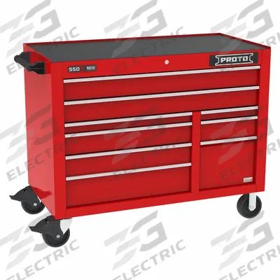 PROTO Rolling Tool Cabinet: Red / Red Drawer, 50 in W x 25 1/4 in D x 41 in H - Electric-Enabled Heavy-Duty Rolling Tool Cabinets