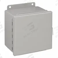 WIEGMANN Enclosure: Steel, 8 in x 8 in x 4 in, NEMA 12/13, Solid Cover, Hinged (MPN B080804CH). Key specifications — Brand: WIEGMANN; Closure Method: Screws; Knockouts: Not Included.