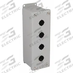 WIEGMANN Push Button Enclosure: 22mm, 4 Holes, Carbon Steel, NEMA 12 (MPN PBGX4). Key specifications — Brand: WIEGMANN; Environments & Applications: Indoor Dust & Water Droplets.