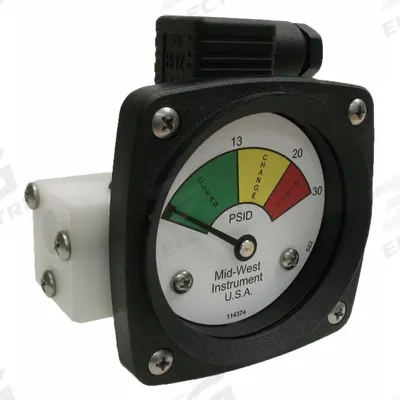 MIDWEST INSTRUMENT 3-Color Differential Pressure Indicator: 1,000 psig Max - Differential Pressure Indicators with Switch