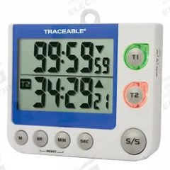 TRACEABLE Dual Channel Timer: 5/8 in x 3 in x 3 1/2 in, 5/8 in Overall Dp, 3 in Overall Ht, LED (MPN 5017). Key specifications — Clock Function Included: No; Count Direction: Count Down; Features: Green Light Flashes While Counting Down and Read Light Flashes Once Zero has Been Reached; Digital Display Screen Type: LED; Alarm Type: Visual; Brand: TRACEABLE; Maximum Time Setting: 99 hrs, 59 minutes, 59 seconds.