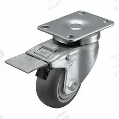 PEMCO Plate Caster: Swivel, Total Lock, Rubber, 3 in Wheel Dia, 1 1/4 in Wheel Wd, Slot, Rectangle (MPN AS30P1TPRTL). Key specifications — Wheel Bearing Type: Ball; Wheel/Tread Color: Gray; Brand: PEMCO; Caster Type: Swivel with Total Lock.