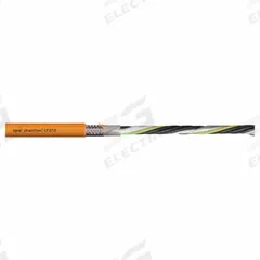 CHAINFLEX VFD Servo Motor Cable: (4) 6 AWG (16.0)/(2) Shielded Twisted Pr 16 AWG (1.5), Orange (MPN CF27160150202D). Key specifications — Conductor Grouping: (4) 6 AWG/(2) Shielded Twisted Pair 16 AWG; Includes Ground: Yes; Overall Length: Order by the Foot; Minimum Bend Radius Factor - Fixed: 4 x OD; Minimum Bend Radius Factor - Flexible: 6 x OD; Brand: CHAINFLEX.
