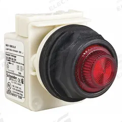 SCHNEIDER ELECTRIC Pilot Light: 30 mm Panel Mounting Size, Red, LED, 9001SK Series (MPN 9001SKP8LRR31). Key specifications — Series: 9001SK; Brand: SCHNEIDER; Includes Push-To-Test: No Push-To-Test Included.