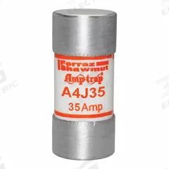 MERSEN Fuse: A4J Series, Class J, Cylindrical Body, Fast-Acting, 35 A, 600 V AC, 300 V DC (MPN A4J35). Key specifications — attr1287274: A4J; attr211200: MERSEN.