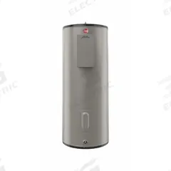 RHEEM Electric Water Heater: 240V AC, 50 gal, 9,000 W, Single/Three Phase, 58.6 in Ht, 30 gph @ 40°F (MPN ELD52-TB). Key specifications — Phase: Three; Brand: RHEEM.