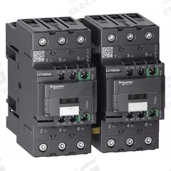 SCHNEIDER IEC Magnetic Contactor: Reversing, 3 Poles, 3NO Contacts, 65 A, 24V AC/48V AC Coil (MPN LC2D65ABNE). Key specifications — Brand: SCHNEIDER; Integrated Surge Suppression: No; Nominal Coil Voltage @ 60Hz: 48V AC.