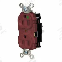 HUBBELL Receptacle: Hospital Grade, Duplex, 5-15R, Red, 125V AC, 15 A, 2 Pole / 3 Wire (MPN HBL8200STR)