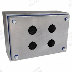 HAMMOND Push Button Enclosure: 30mm, 4 Holes, 304 Stainless Steel, NEMA 12/3R/4/4X (MPN HYPB4SS). Key specifications — attr211299: HAMMOND; attr1043605: Washdown-Corrosion-Resistant.